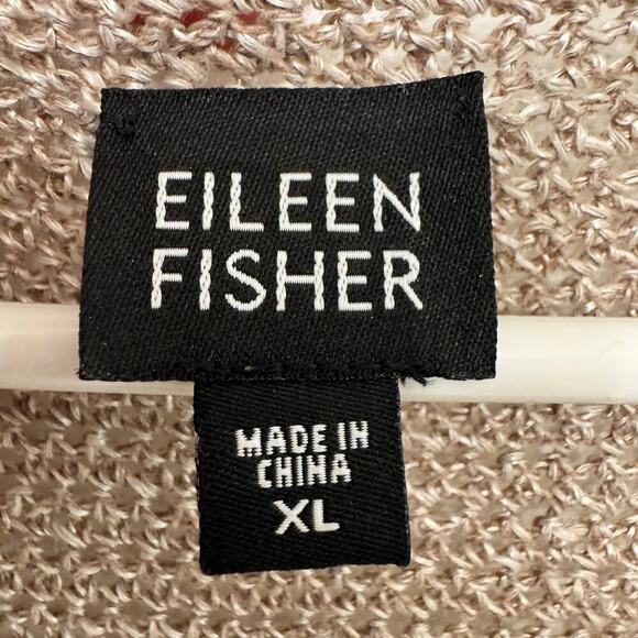 Eileen Fisher Hand Crochet Linen Melange Cardigan XL Taupe Sheer Cottagecore - Picture 4 of 6